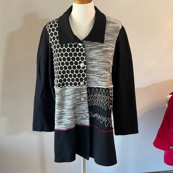 Zoe by Michael Phillips Canada multi textured pattern block cardigan relaxed Med - Picture 2 of 13